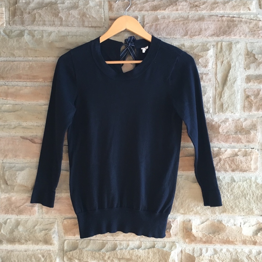J.Crew Navy Bow Tie-Back Lightweight Sweater Sz S